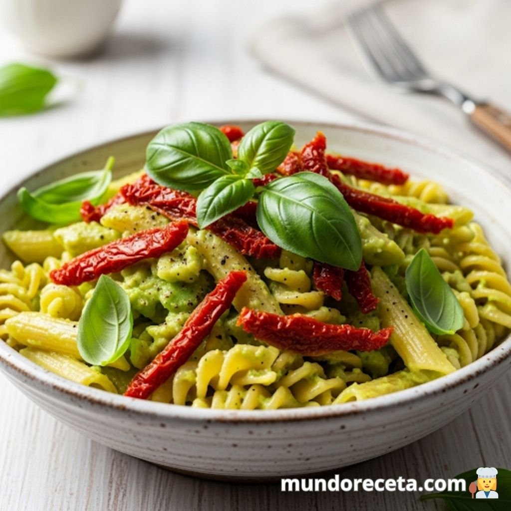 Pasta con Salsa Cremosa de Aguacate y Tomates Secos