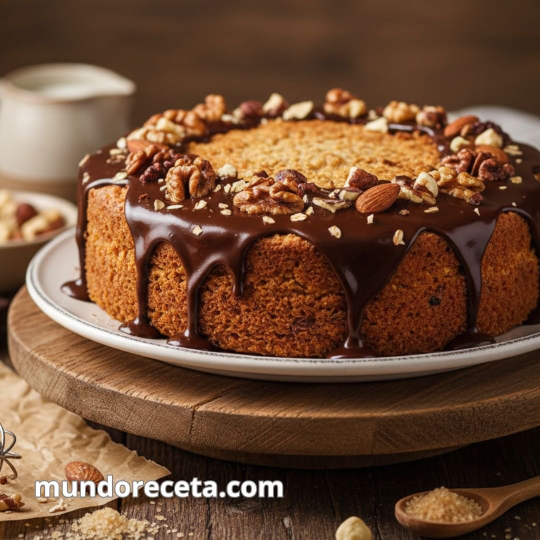 Bizcocho de avena con frutos secos y ganache de chocolate