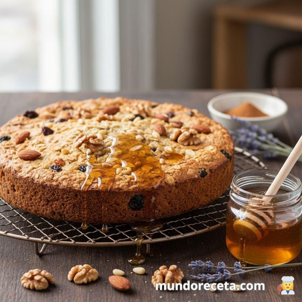 Bizcocho de avena con frutos secos y miel de lavanda