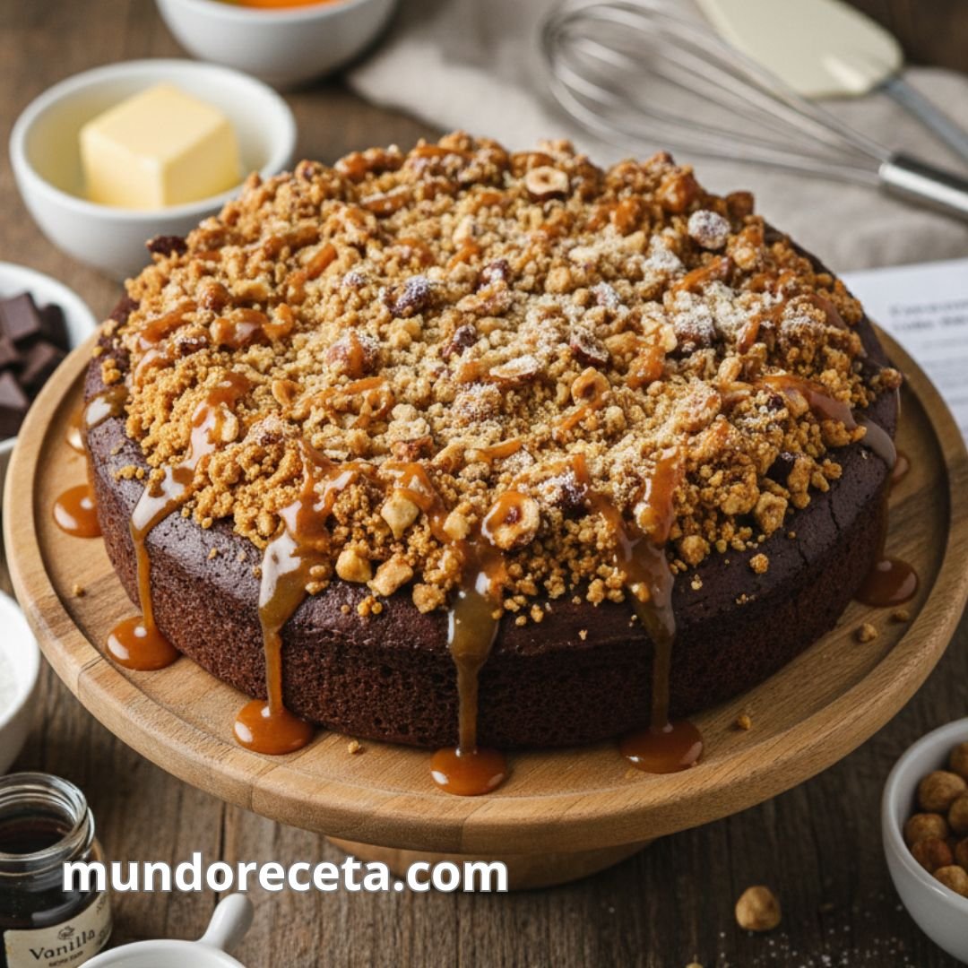 Bizcocho de chocolate con crumble de avellanas