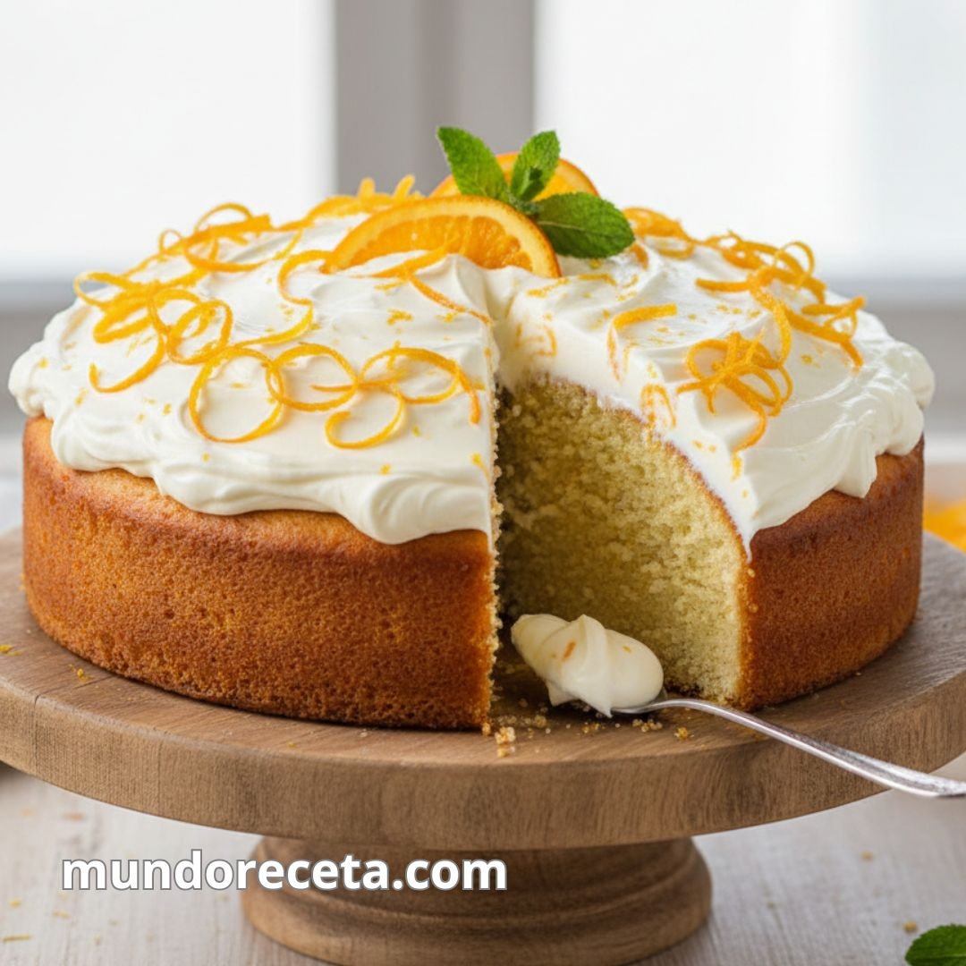 Bizcocho de limón con crema de queso y ralladura de naranja
