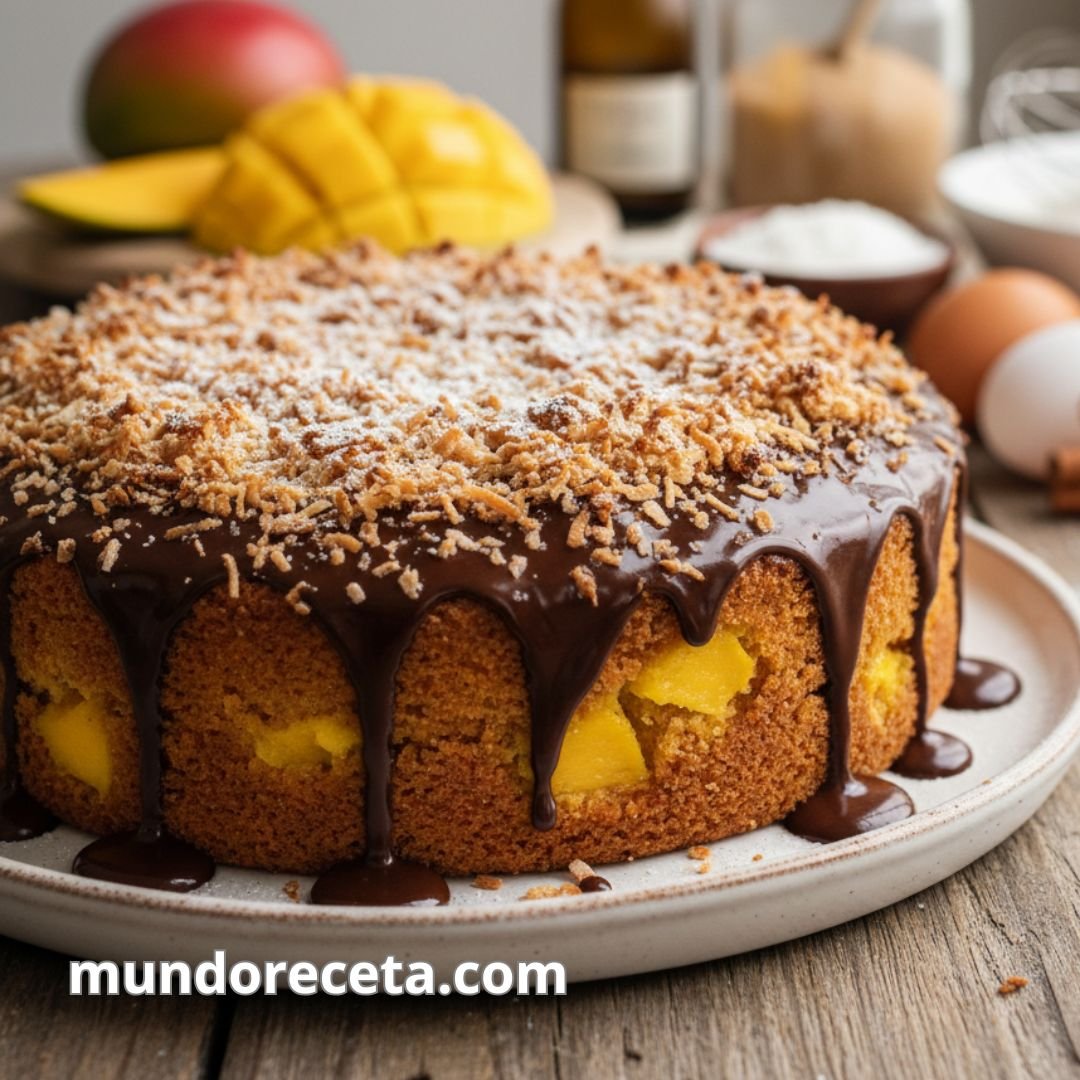 Bizcocho de mango con crumble de coco