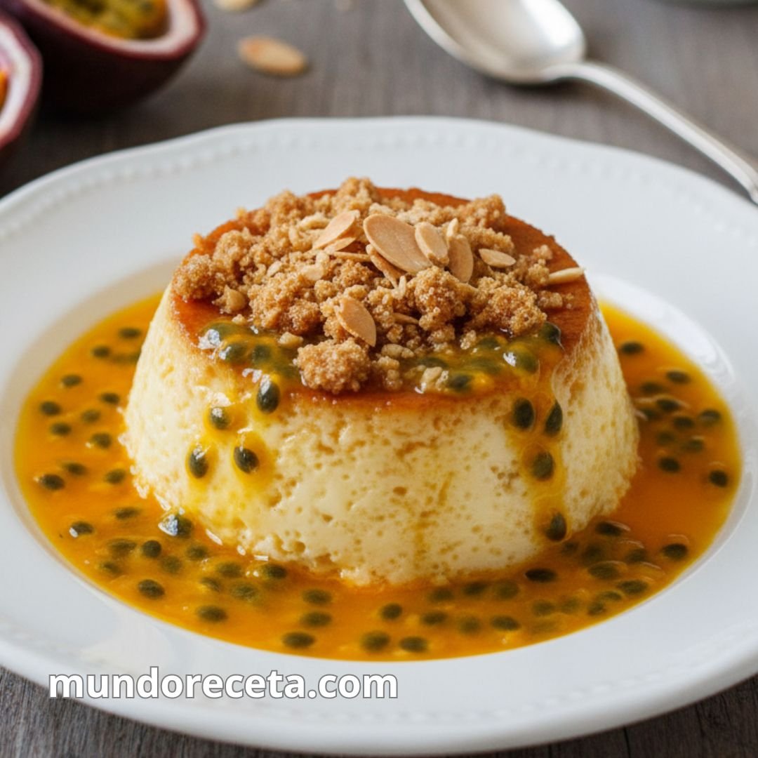 Flan de coco con salsa de maracuyá