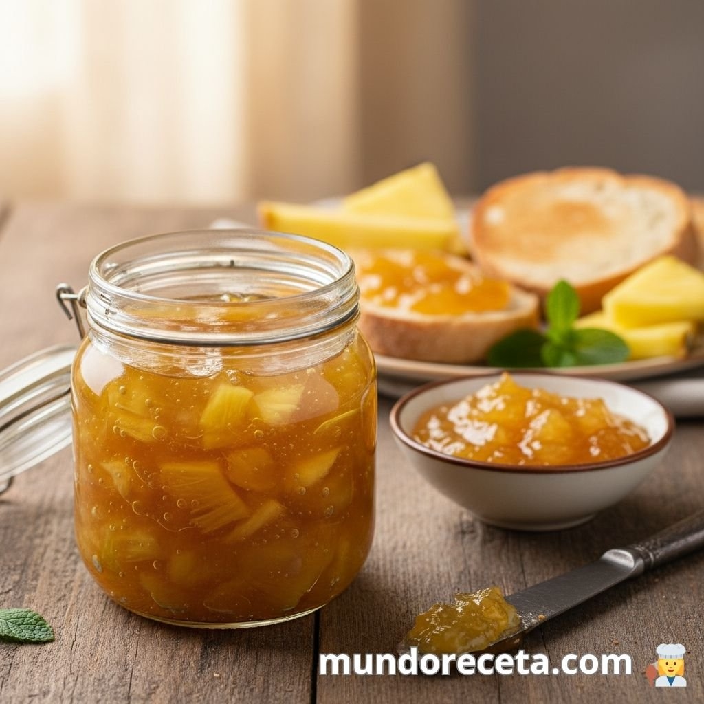La Mermelada de Piña Casera Tropical es una explosión de sabor dulce y ácido, con el equilibrio perfecto que evoca las playas caribeñas