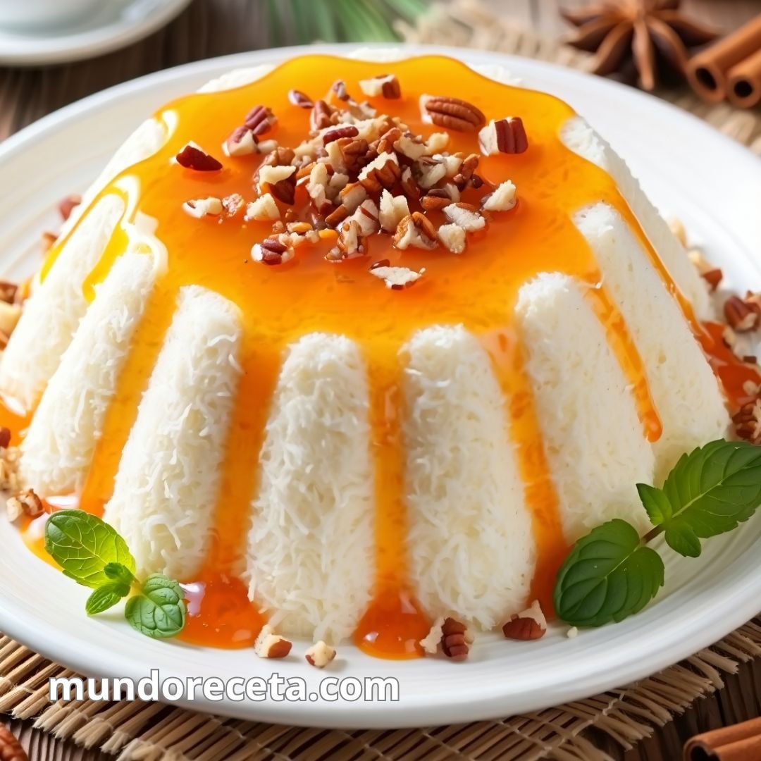 Pudin de coco con salsa de mango y especias tropicales