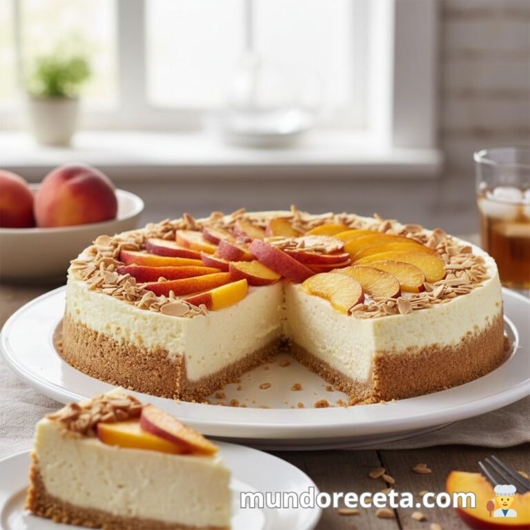Tarta de Queso con Melocotón y Almendras