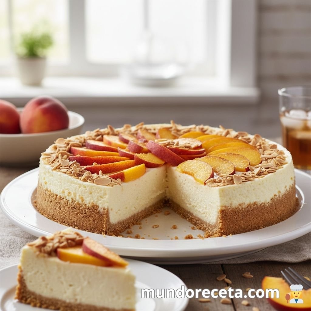 Tarta de Queso con Melocotón y Almendras