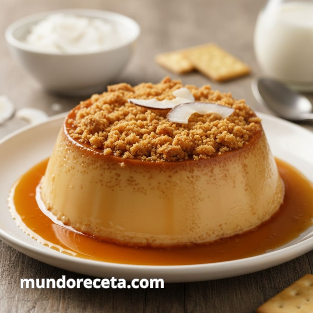 Receta de flan de coco con crujiente de galletas