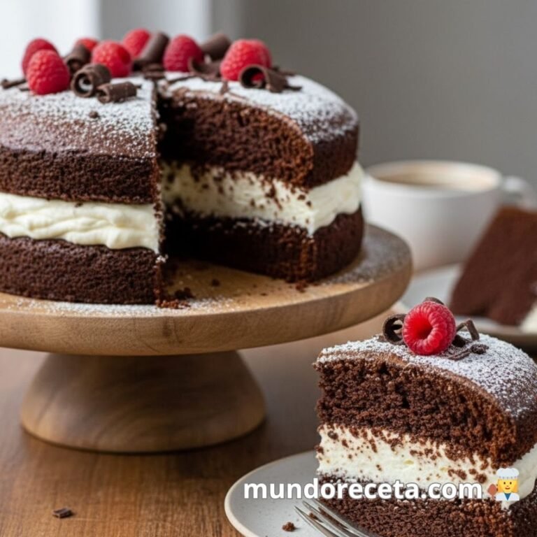 Descubre la receta para crear un bizcocho de chocolate con relleno de queso crema espectacular, con un sabor intenso a cacao y una cremosidad inigualable en cada mordisco.