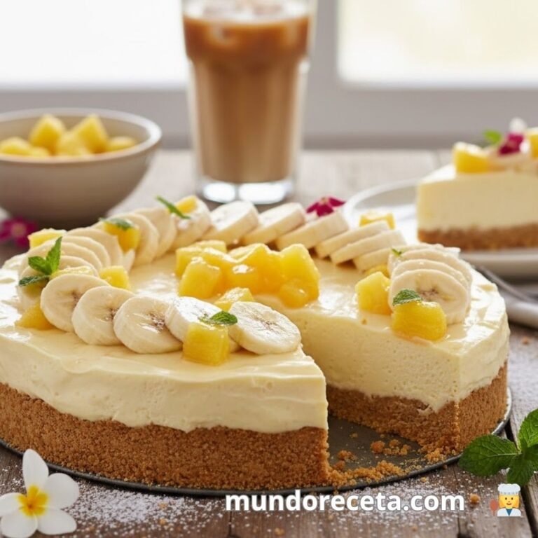 Deliciosa tarta de plátano y piña sin horno: receta más fácil y refrescante. Perfecta para el verano, cremosa y sabor tropical irresistible